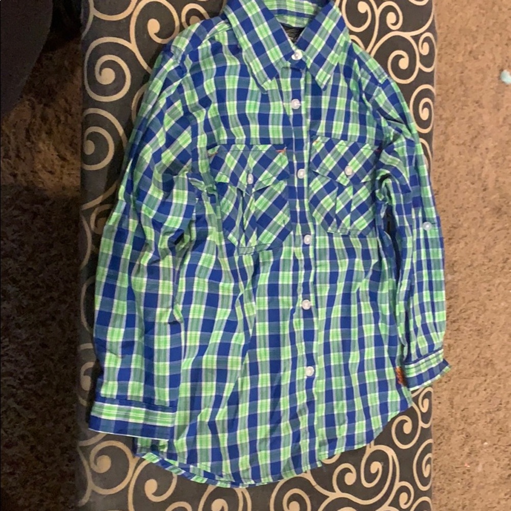 Green & Blue Plaid Button down Like New!